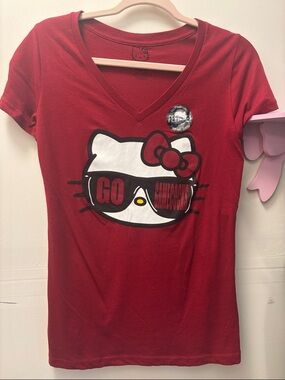Hello Kitty Red V-Neck Tee with Sunglasses Graphic